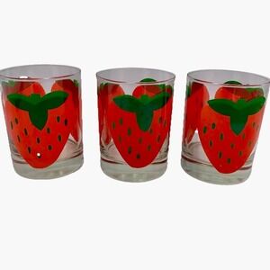 Vintage Indiana Glass Strawberry Drinking Glasses Set of 3 Retro MCM Tumblers